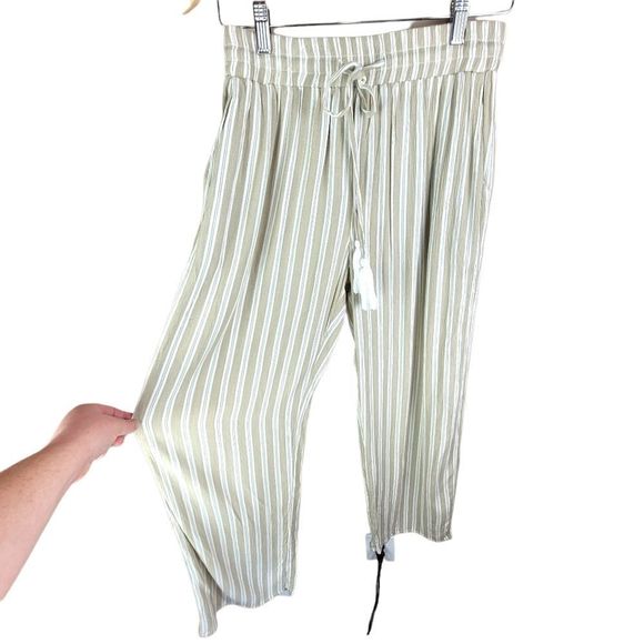 Elan NWT Wide Leg Tousers Tan/White Striped Pants with Pockets & Tassels - Picture 2 of 9